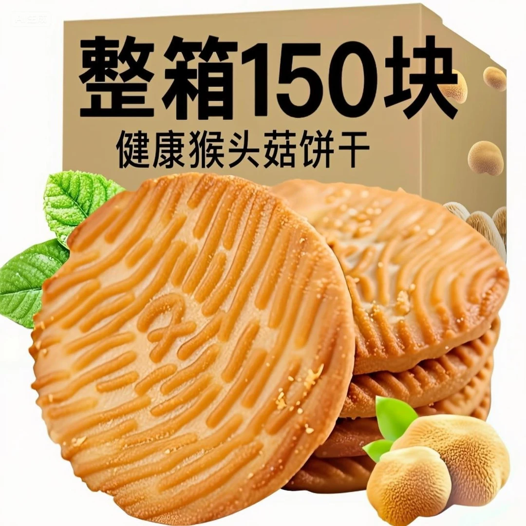 【整箱150片】猴头菇饼干酥脆休闲营养零食解馋早餐饼干整箱批发