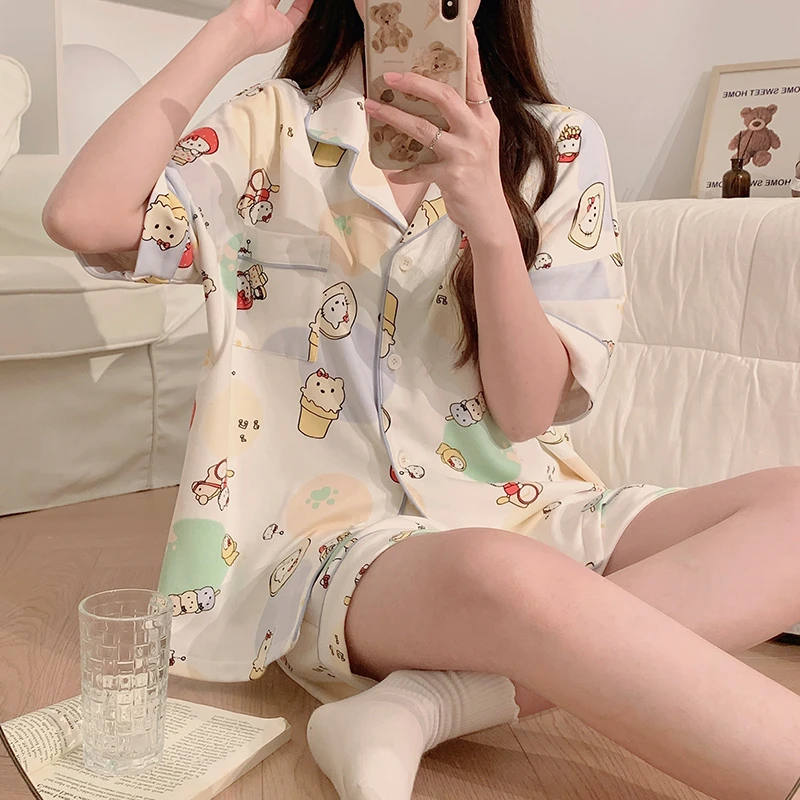 夏季睡衣女款爆款2025新款卡通可爱学生小个子可外穿家居服两件套