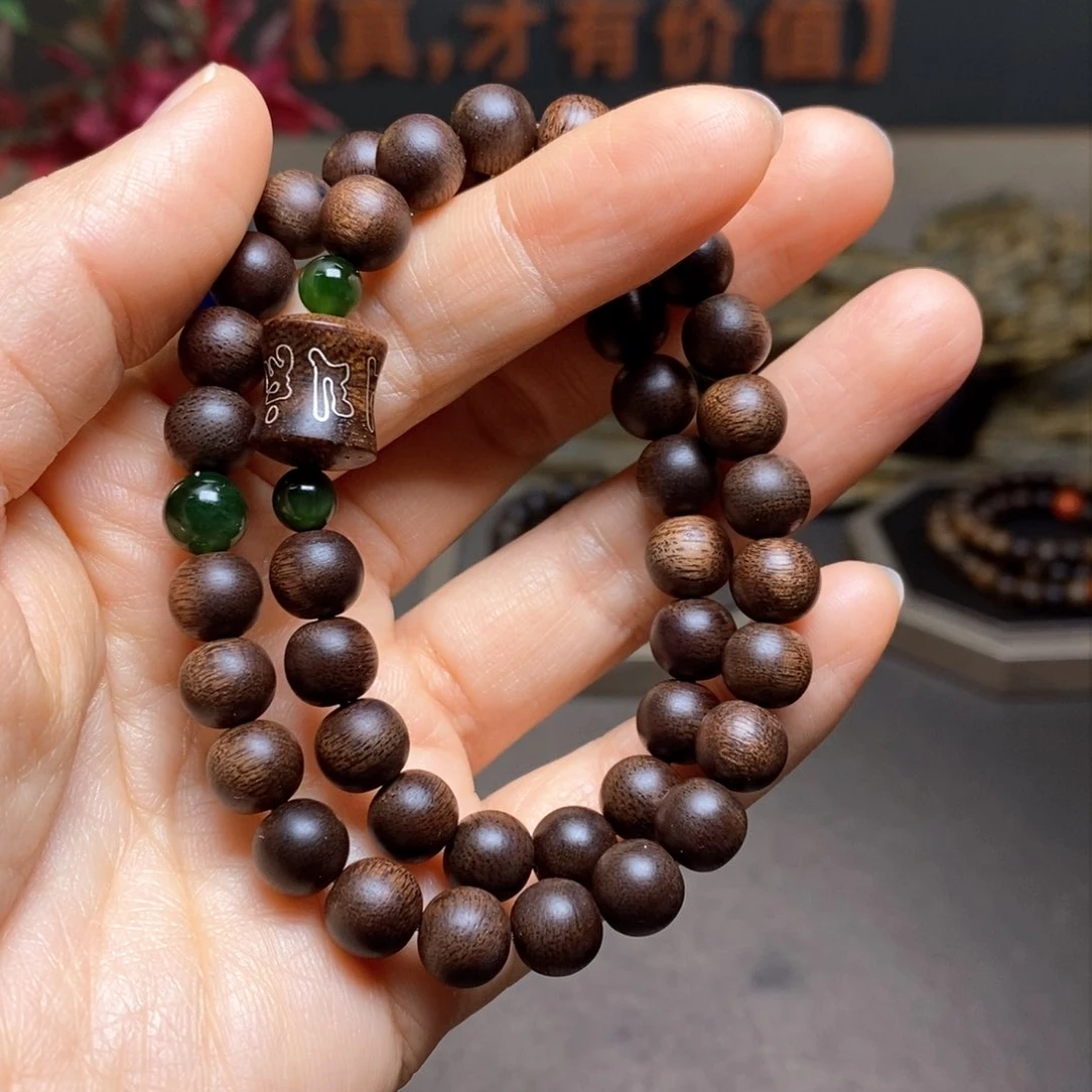 沉香手串越南富森红土古董玉化0.8➕竹节沉香木雕设计