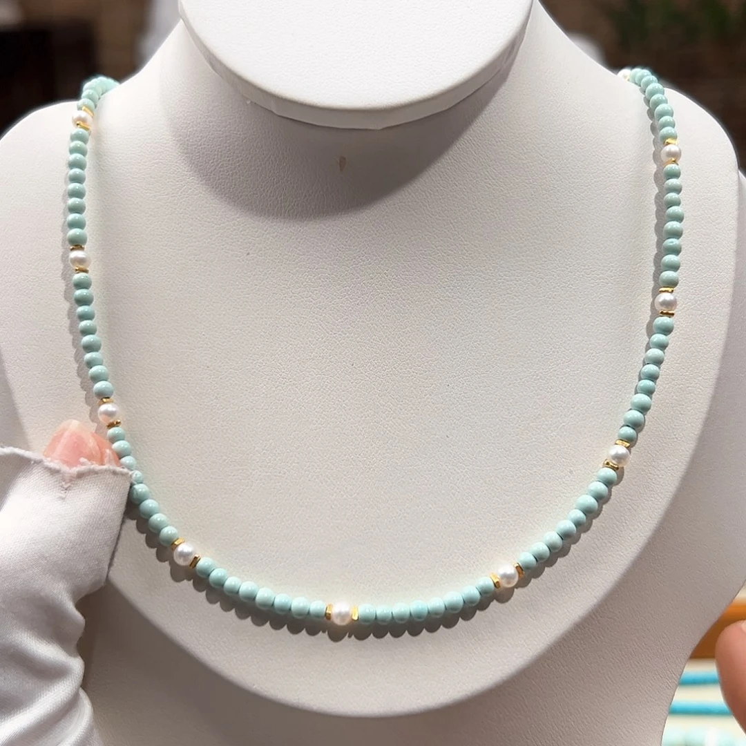 绿松石未镶嵌40小米珠锁骨链卡3+