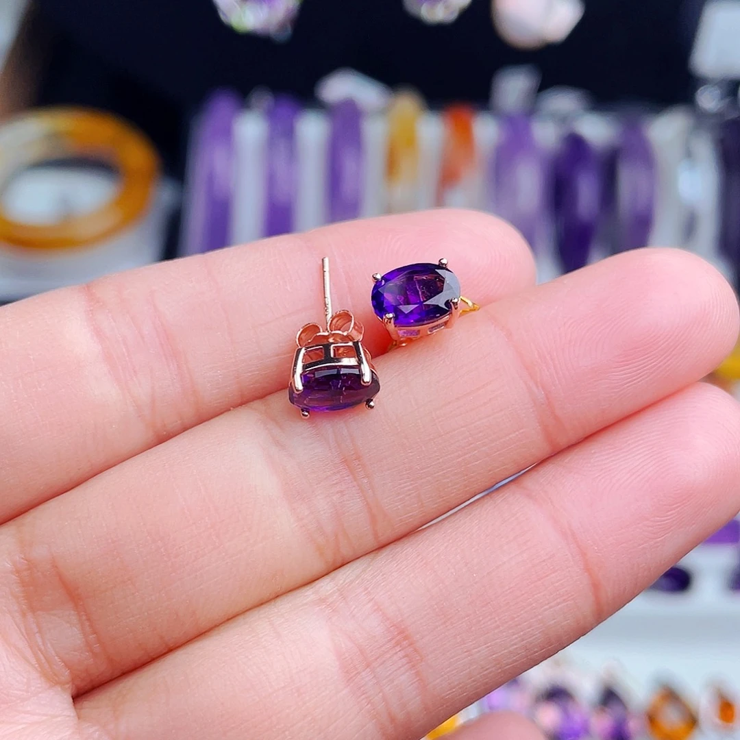 银S925镶嵌耳饰紫晶天然保真