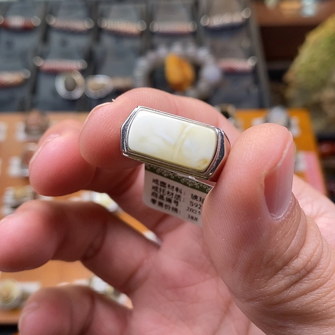 蜜蜡银S925镶嵌戒指