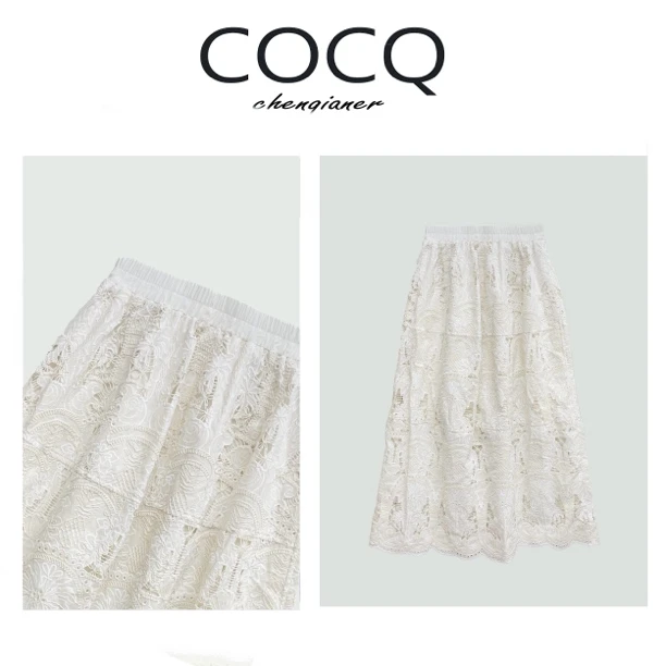 【COCQ】松紧腰蕾丝镂空蛋糕裙百搭显瘦中长款半身裙