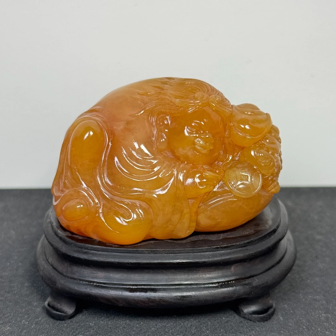 92克田黄冻《刘海戏金蟾》圆雕摆件,满丝结晶