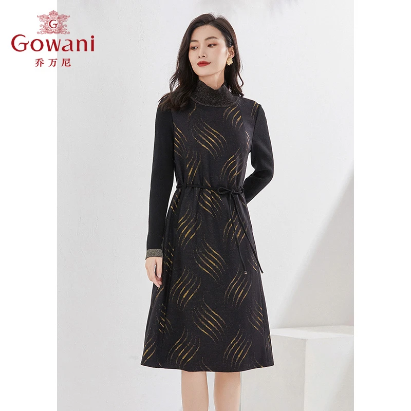 乔万尼新款绵羊毛连衣裙收腰保暖显瘦长裙打底裙EI4E528503