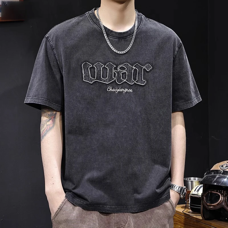 U&PURA新款美式重磅水洗短袖T恤男大码男士休闲夏季半袖印花宽松