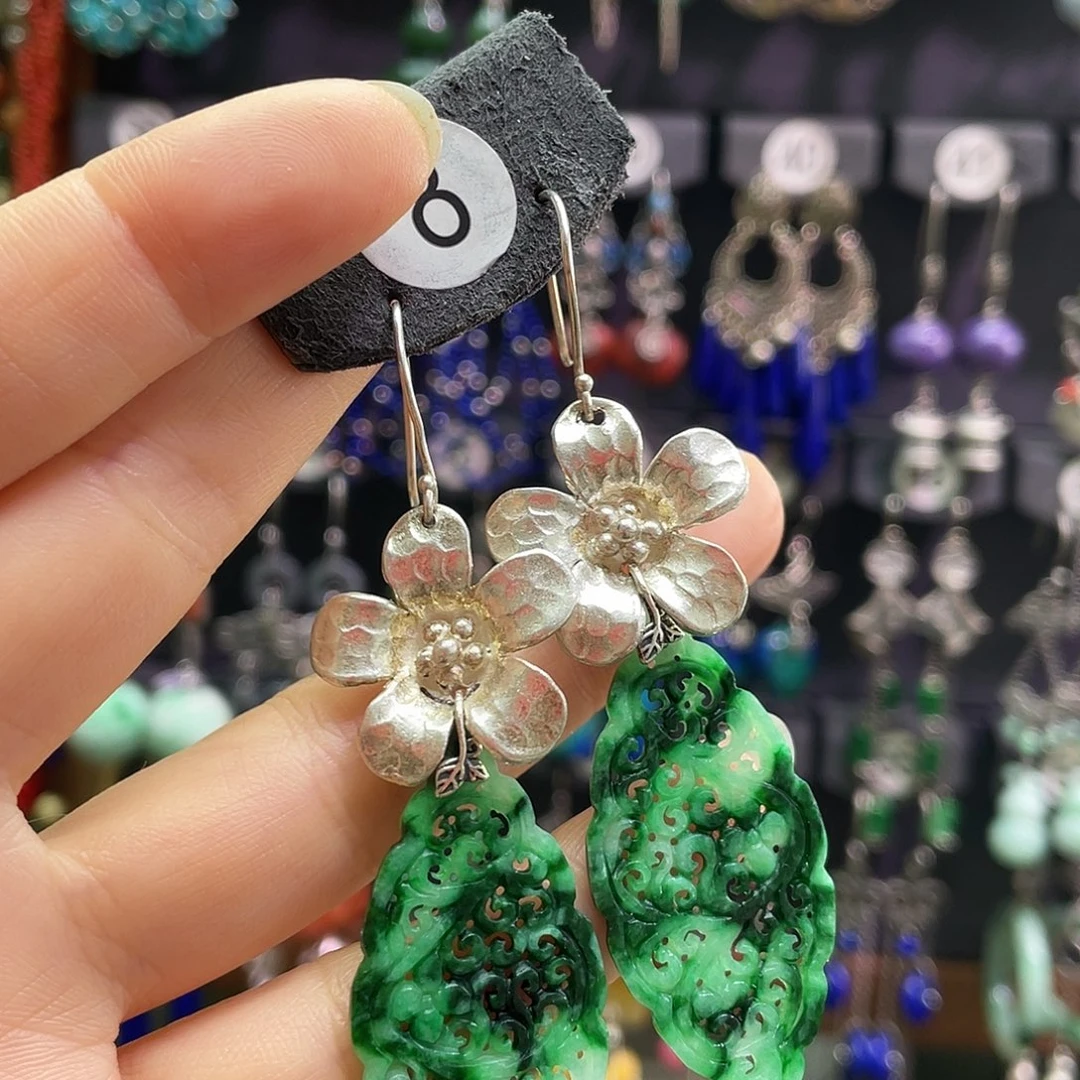 佳***佳翡翠银S925镶嵌耳饰dhgfgh