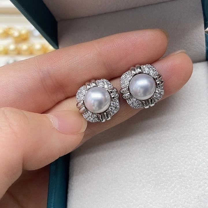 银S925镶嵌海水珍珠耳饰