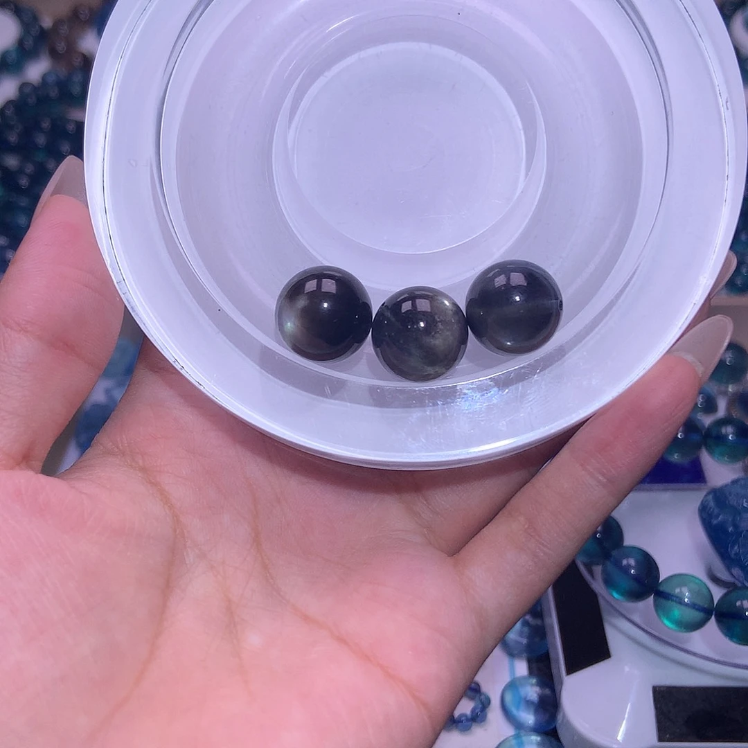 未镶嵌手串水晶栗****）海蓝宝黑爆闪单珠14mm88元一颗