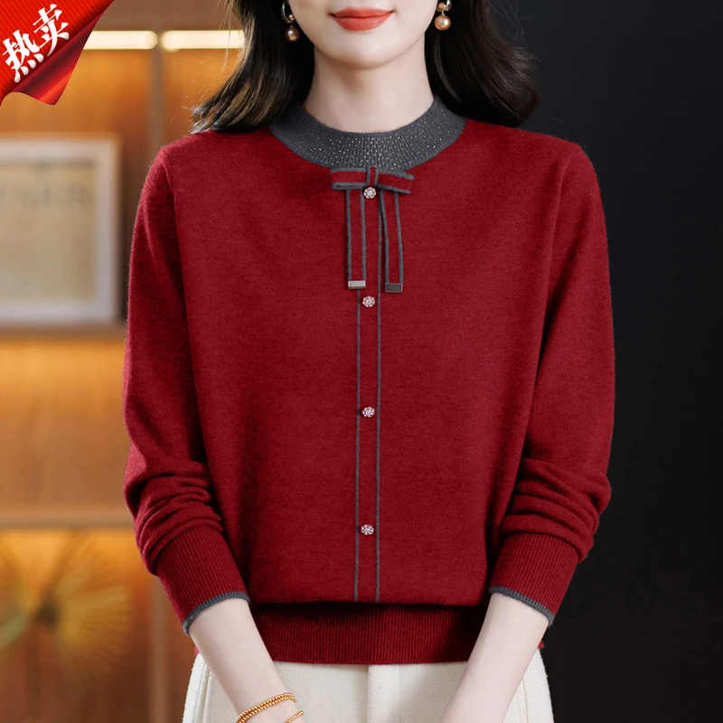 【原版正品】羊毛衫女秋冬圆领毛衣秋冬新款针织打底衫上衣宽松洋气