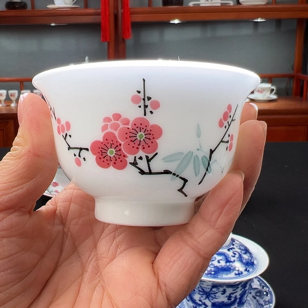 玉泥翠竹红梅压手杯