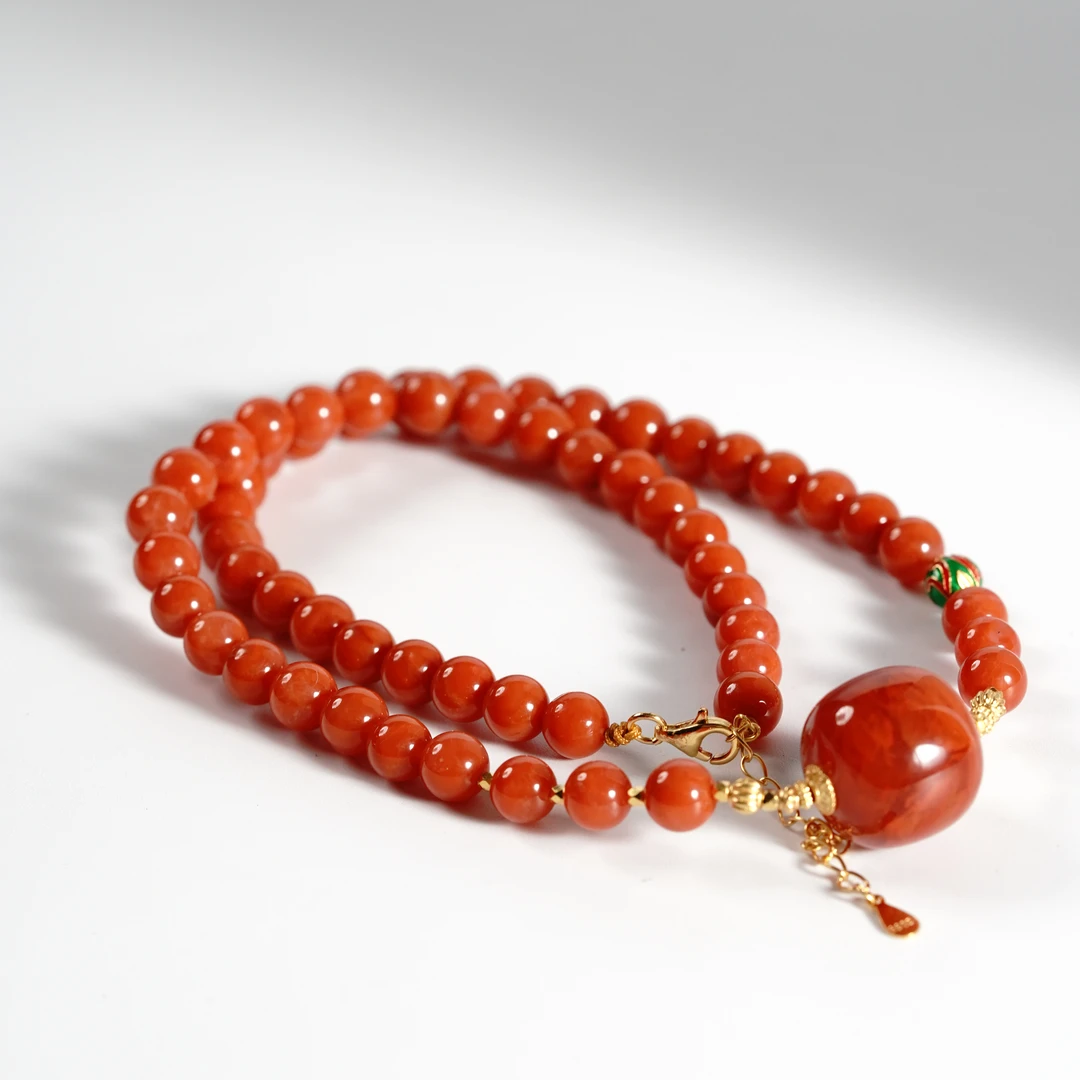 【珊木居】S2178JY 南红0.6圆珠+15*16火焰纹桶珠吊坠