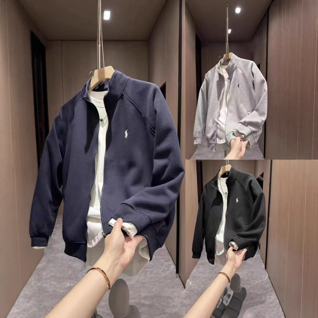 冬季新品男士上衣外套刺绣外套男款时尚长袖宽松纯色秋冬百搭新款