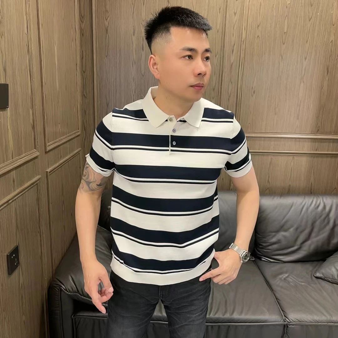 TA钴25夏季2092商务休闲拼色条纹Polo衫男装帅气百搭半袖休闲韩版