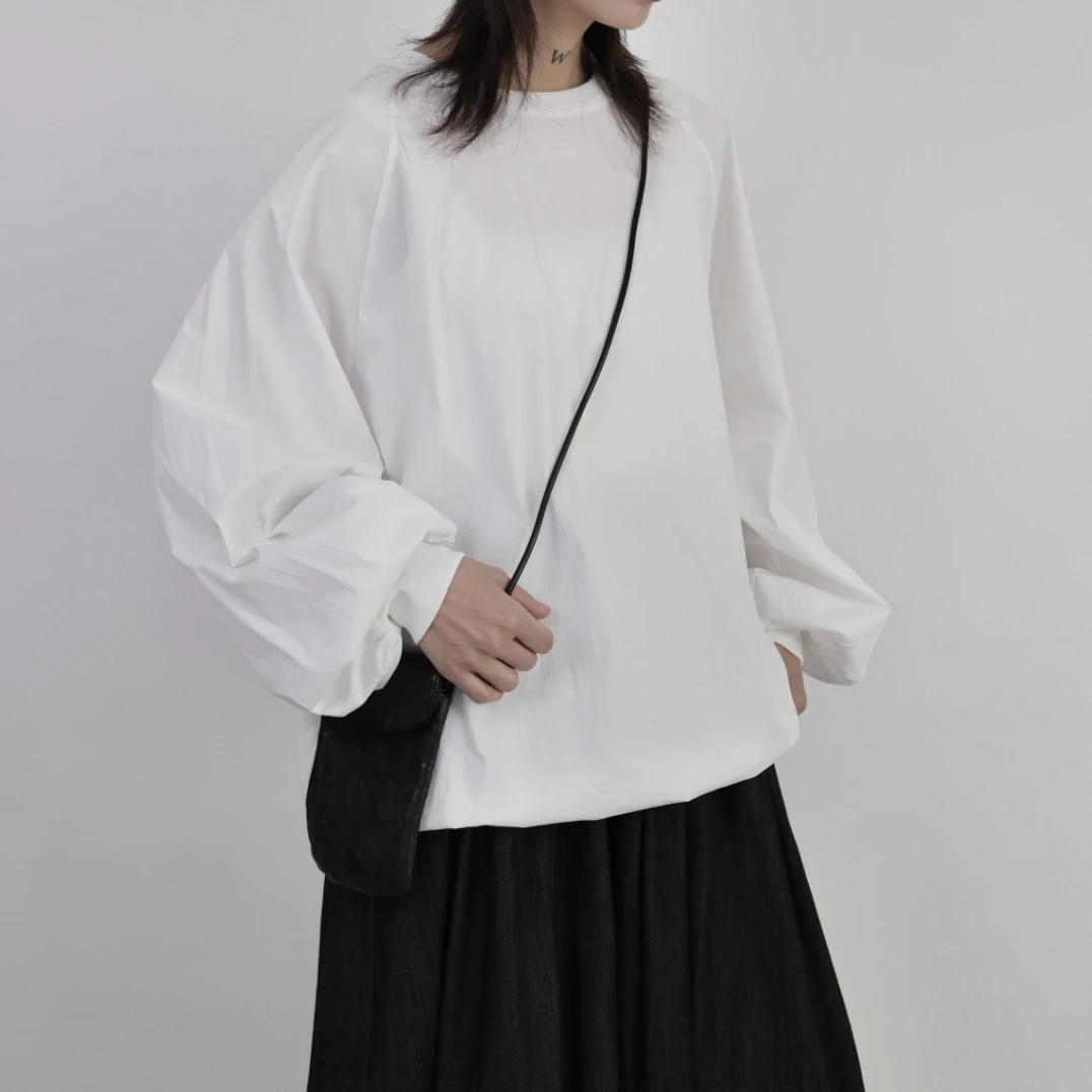 【晚李四季】长袖圆领衬衫女春季新款简约日系宽松潮流