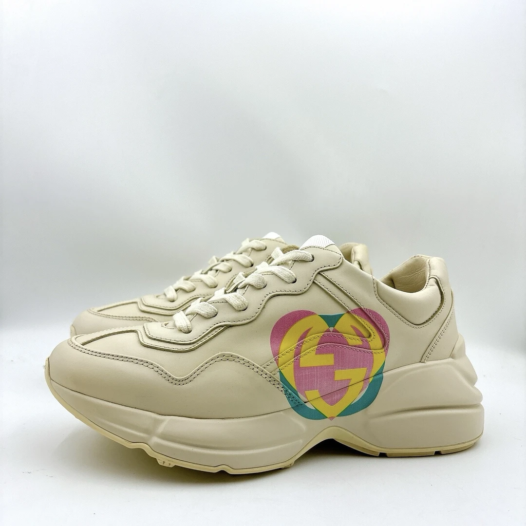 95新 GUCCI/古驰 38码/米色爱心印花老爹鞋/BM00659