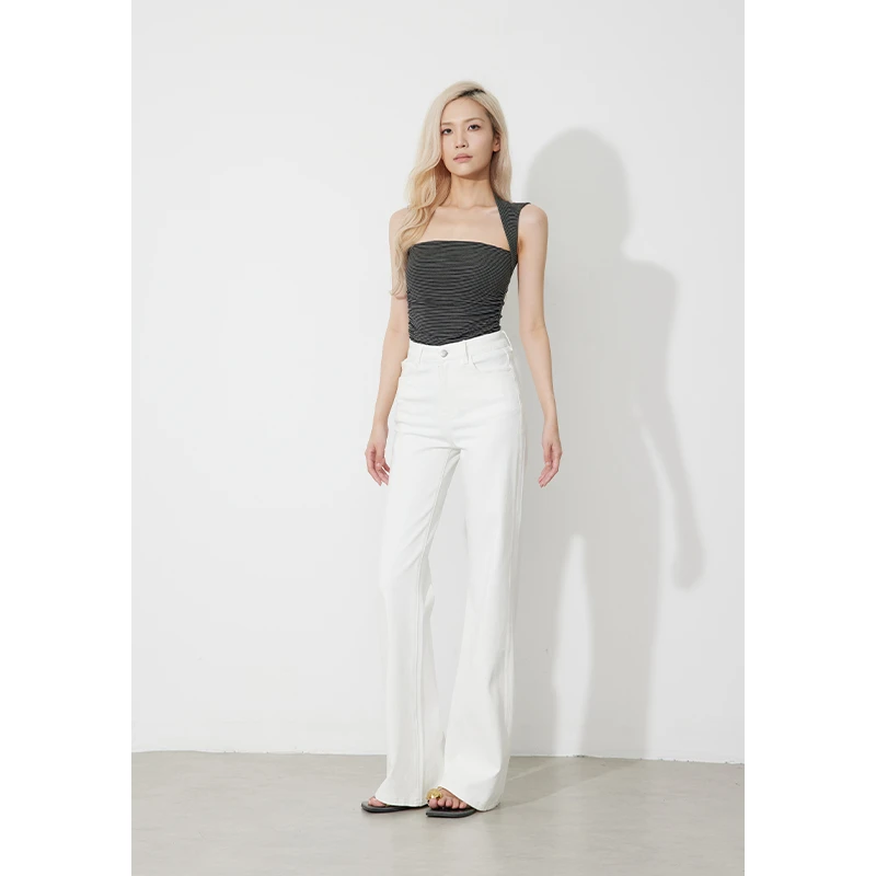 RUGOSAM微喇裤系列 高腰磨白修身显瘦牛仔裤RB0677