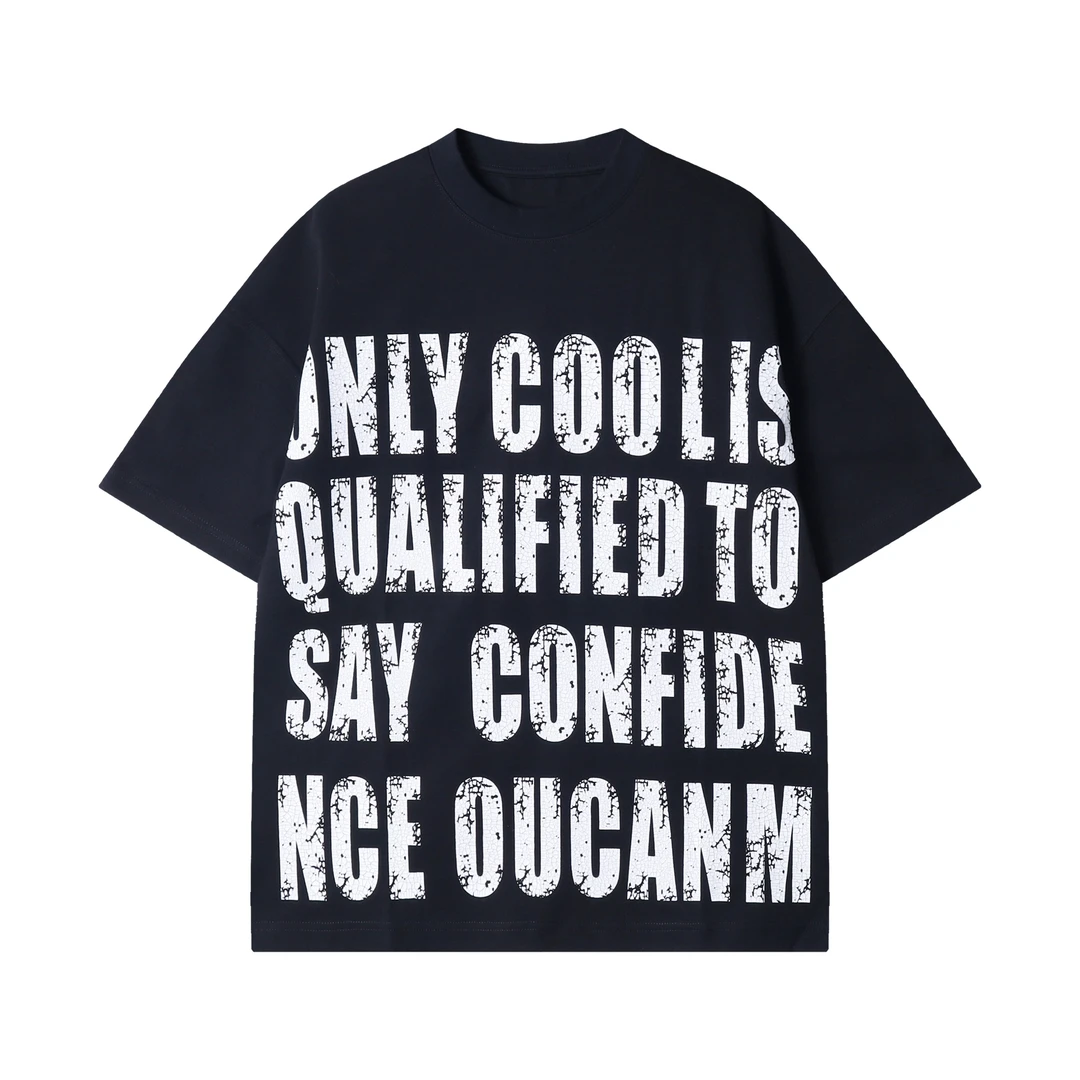 早春新款时尚个性做旧满印字母撞色圆领短袖T恤简约潮流套头上衣