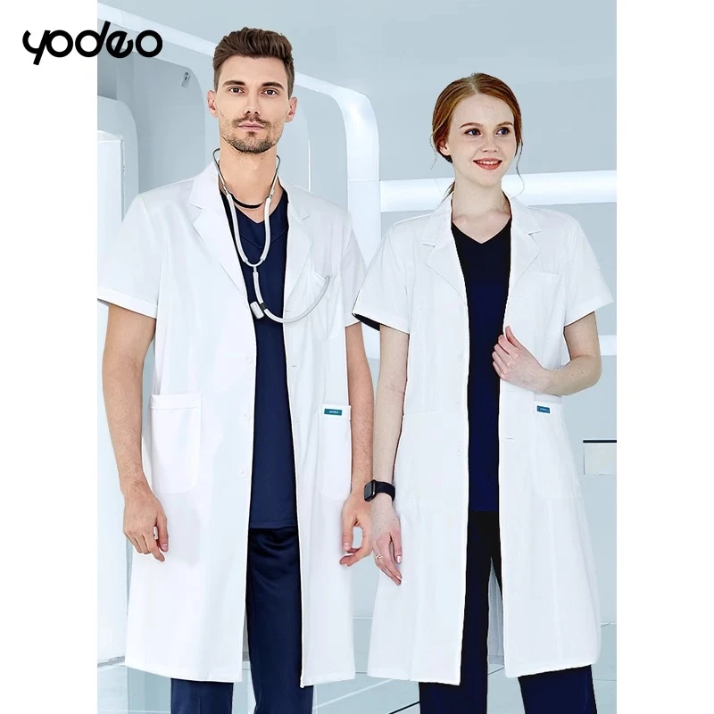 白大褂男女夏季薄医生服短袖蓝色学生实验服长袖白大衣医院工作服