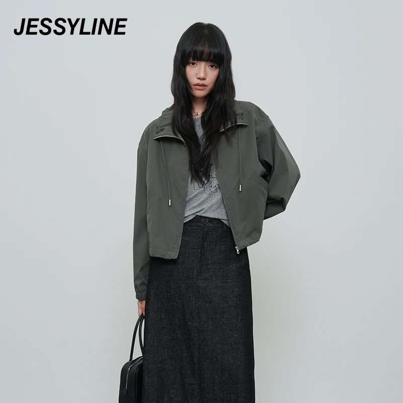 jessyline2025秋季新款 杰茜莱灰色宽松短款外套女 512207225