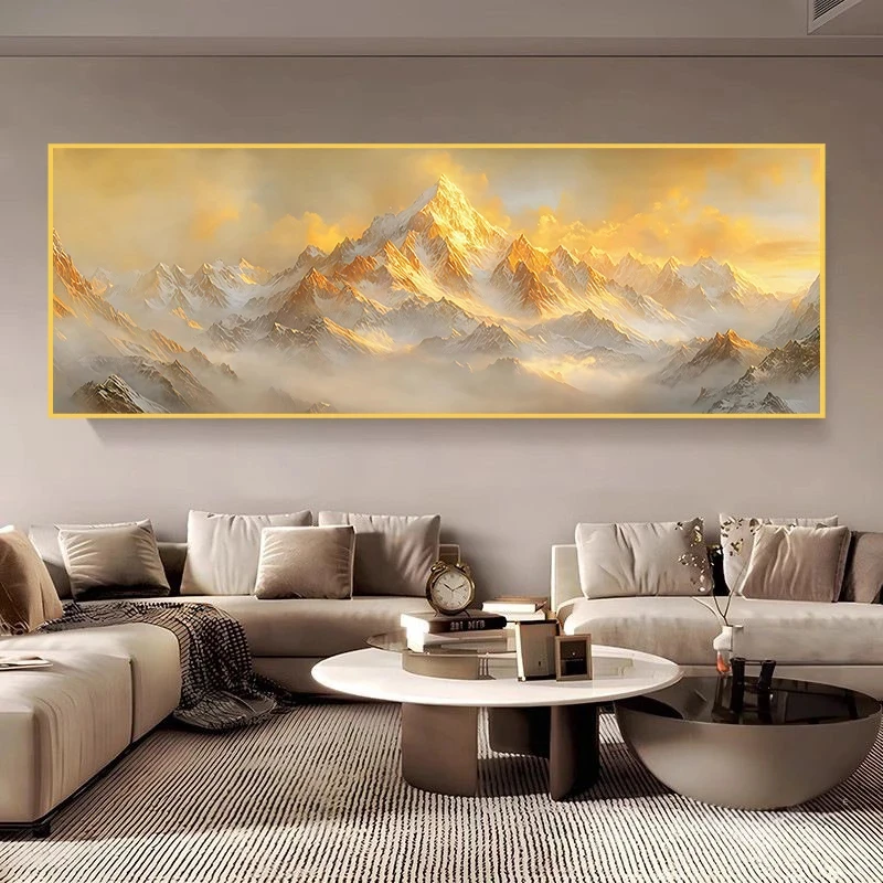 砂岩日照金山客厅装饰画轻奢大气山水画沙发背景墙高档挂画70200