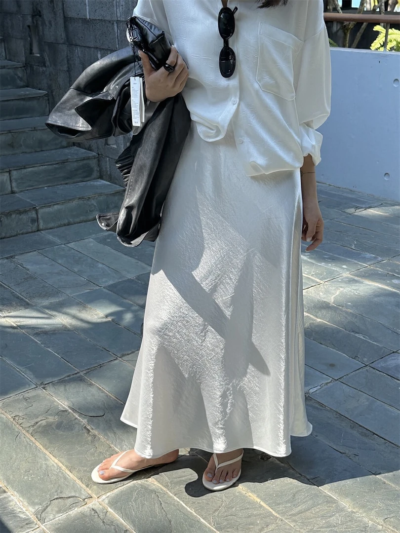 高腰显瘦中长款半身裙女气质缎面包臀鱼尾长裙2025春夏季垂感裙子