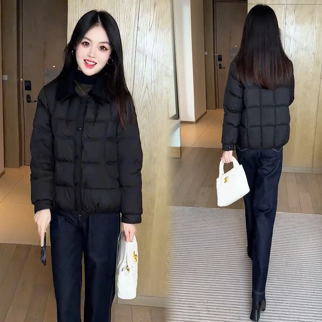 时尚短款棉服女2025冬季新款洋气宽松显瘦翻领加厚保暖棉衣外套潮