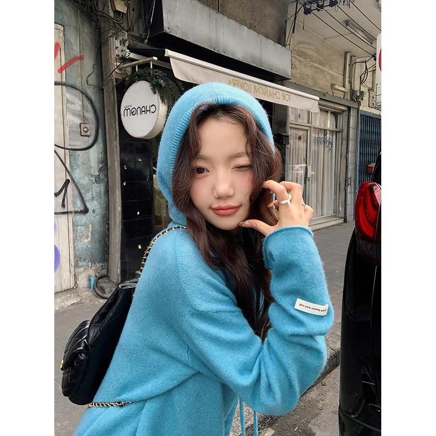 张贝贝 璃月白茶 婴驼绒 法式慵懒风针织帽衫