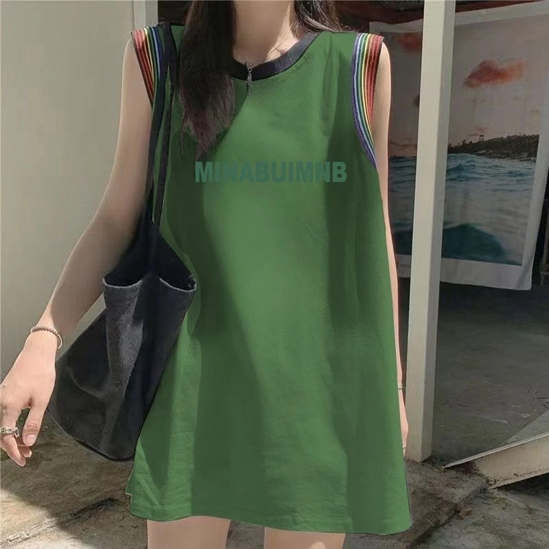 纯棉多巴胺吊带背心女外穿夏2025新款宽松无袖中长款T恤坎肩上衣