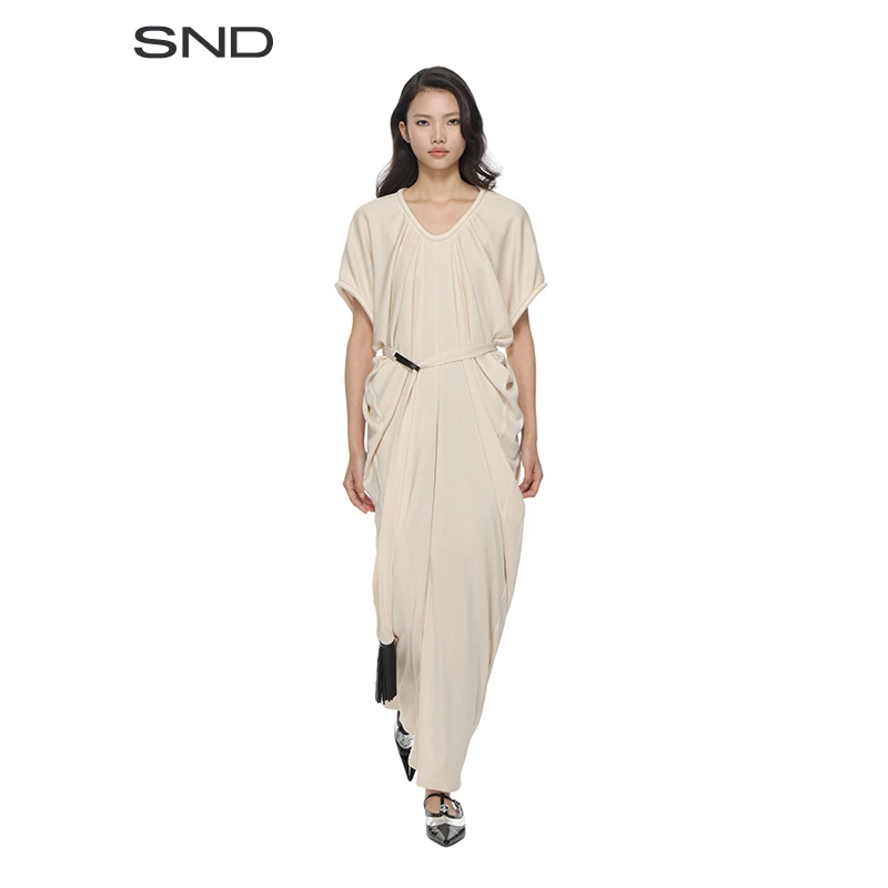 【ZHONG ZIXIN设计师品牌】SND SS25 中袖褶饰连衣裙（含胸针）