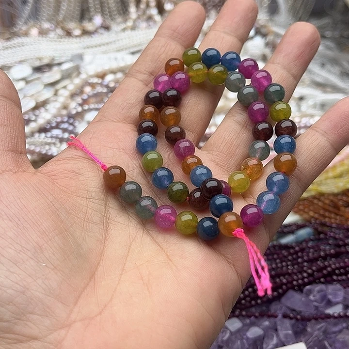 玛瑙/玉髓未镶嵌珠宝半成品一条8mm左右碧玺