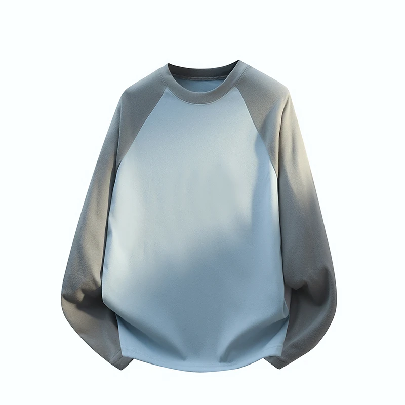 套头长袖宽松抗皱套头款休闲圆领内搭拼接卫衣男秋季时尚百搭潮流