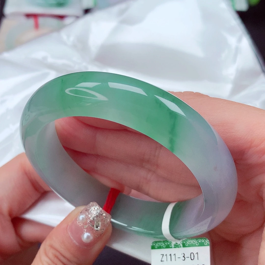 翡翠未镶嵌手镯冰飘金丝翠绿色 大万品质10号