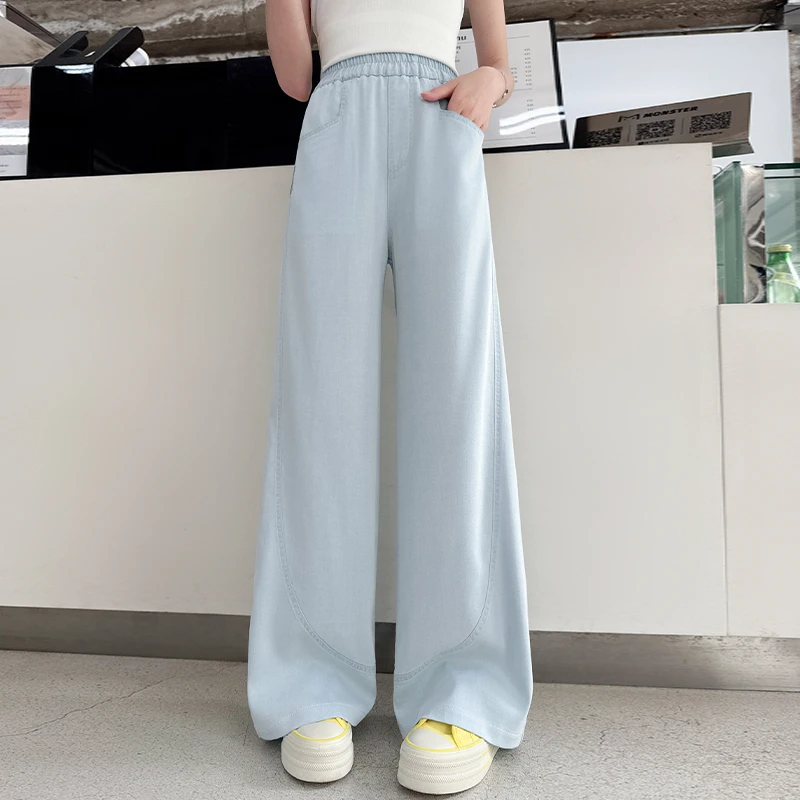 裤子天丝弯刀牛仔裤夏季薄款阔腿直筒裤儿童夏装2025新款大女童装