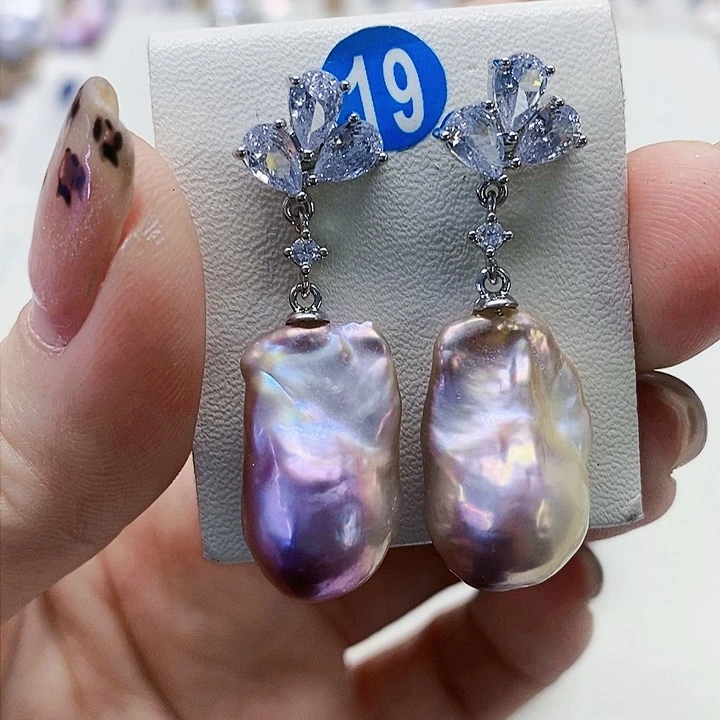 银S925镶嵌耳饰淡水珍珠