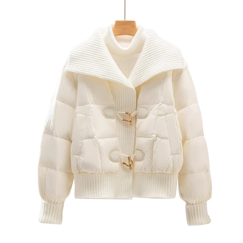针织娃娃翻领短款棉服女2025新款秋冬季小香风外套小个子保暖棉衣