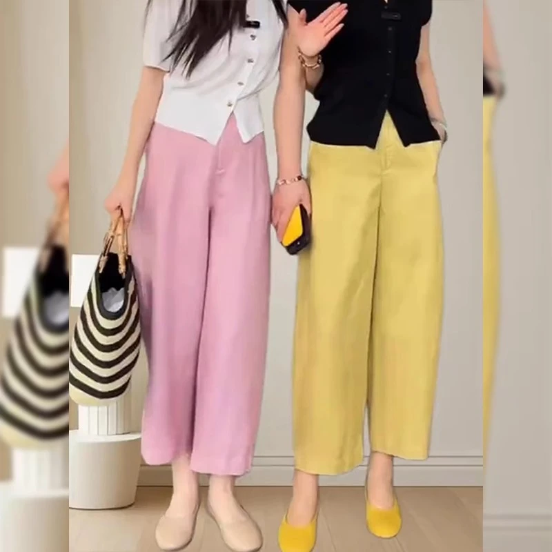 欧洲站天丝亚麻哈伦裤女夏季大码宽松高腰显瘦百搭休闲九分萝卜裤