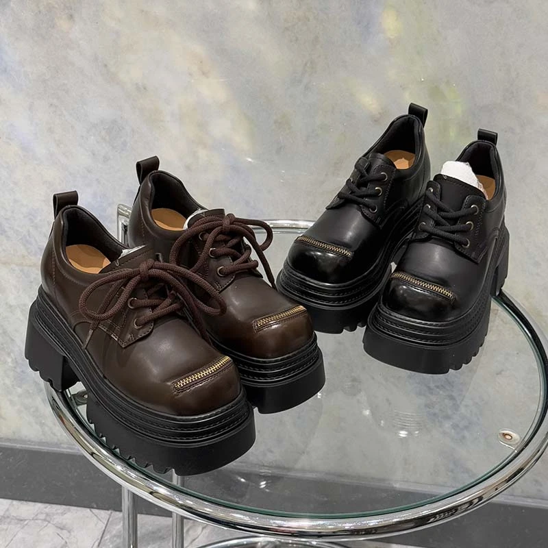 【开口笑】9CM英伦风蝴蝶结2025早春JK平增高复古厚底小皮鞋756-8