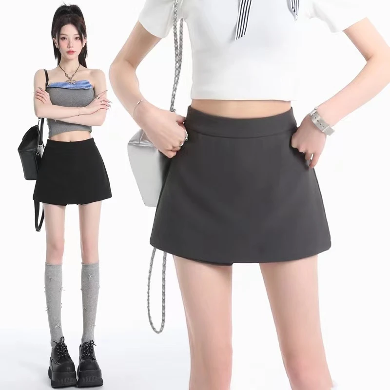 灰色西装短裤女夏季高腰显瘦气质a字休闲裤小个子直筒包臀裙裤潮