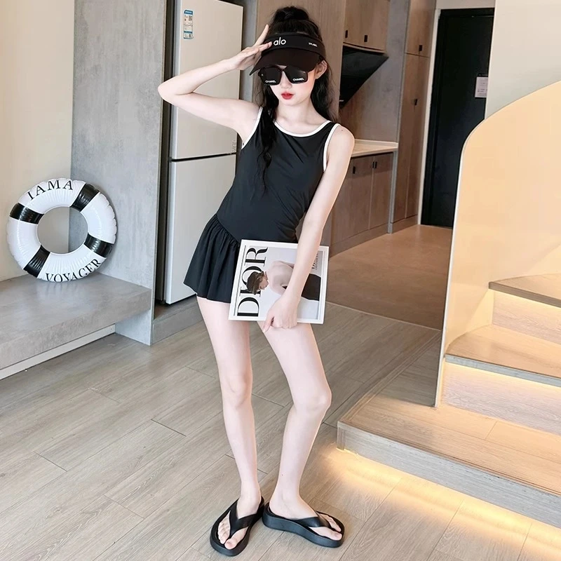 女童泳衣2025新款儿童高颜值连体裙式泳装大童女孩度假速干游泳衣