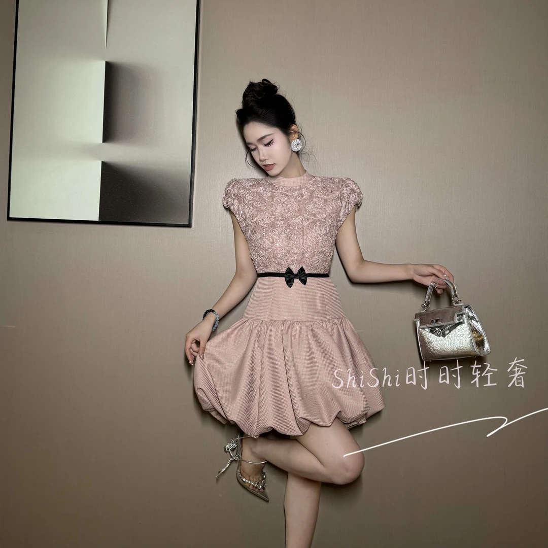 【时时原创】时尚少女气质赫本风轻奢夏季收腰显瘦纯欲连衣裙65310