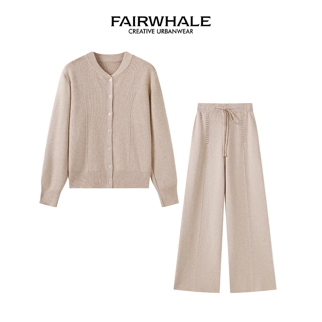 马克华菲秋冬极简风高腰休闲裤针织衫时尚套装休闲风气质两件套女