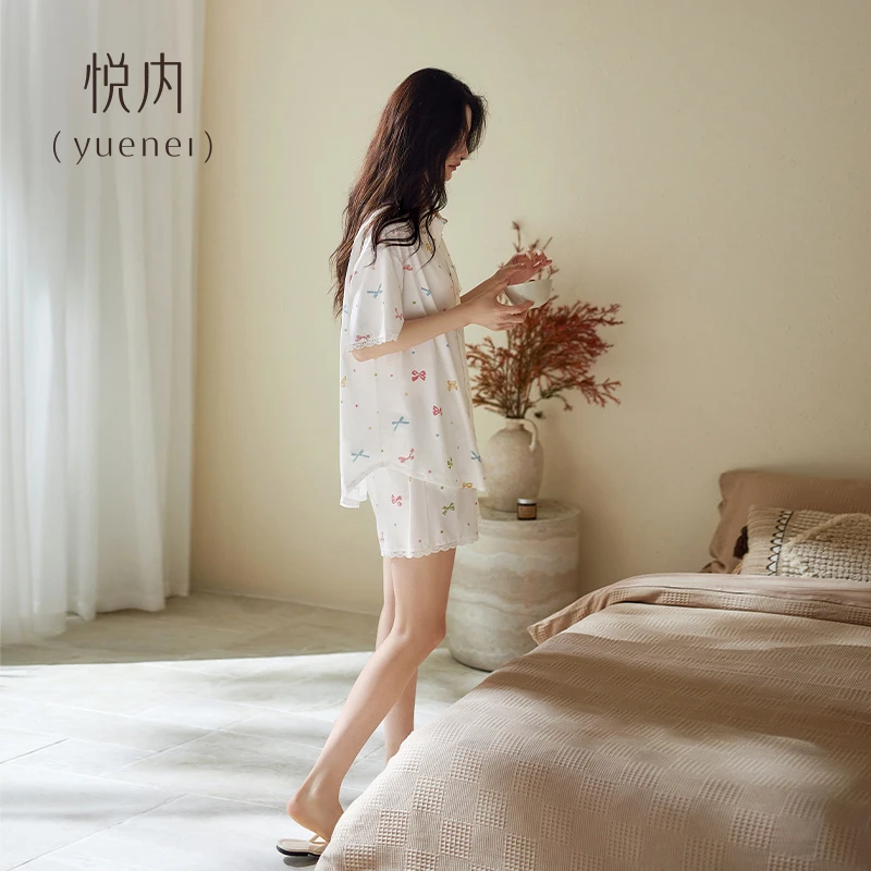 悦内凉感睡衣女夏季莫代尔短袖短裤家居服夏天冰丝时尚休闲可外穿