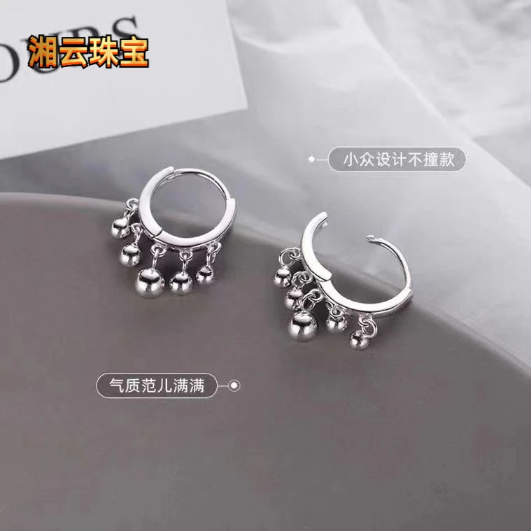 足银耳饰 纯银耳圈韩版时尚银珠耳扣气质百搭简约素款ins耳环小众