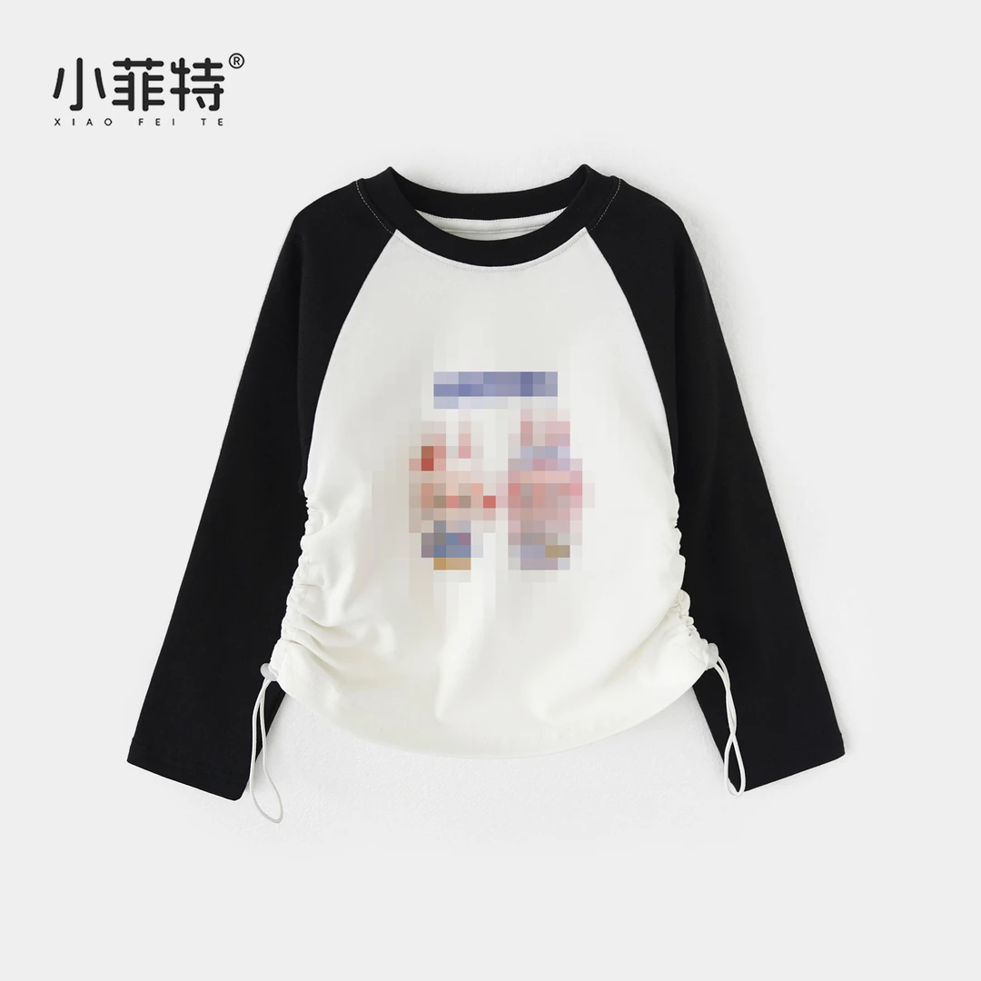小菲特女童秋装时尚上衣中大童抽绳设计长T恤儿童衣服BGYQ52358