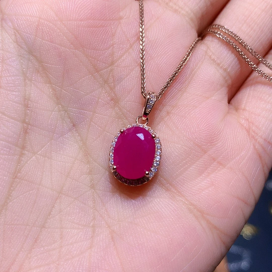 红宝石银S925镶嵌吊坠(赠链)