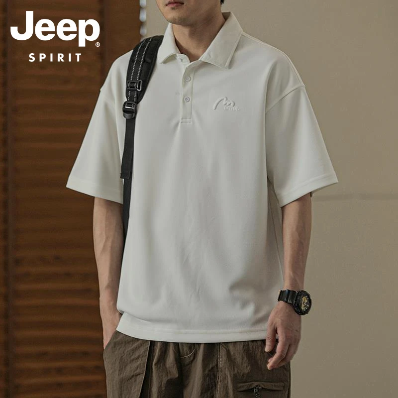 Jeep吉普短袖t恤夏季薄款刺绣简约休闲纯色翻领潮流百搭polo衫男