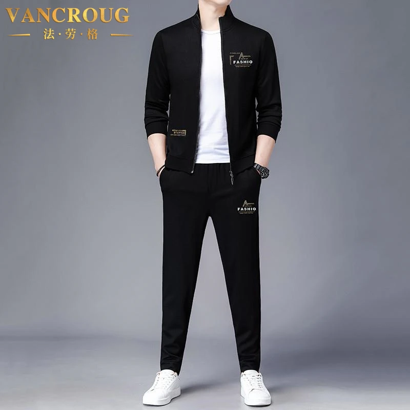 VANCROUG/法劳格休闲运动套装男士秋季时尚百搭潮流户外运动套装