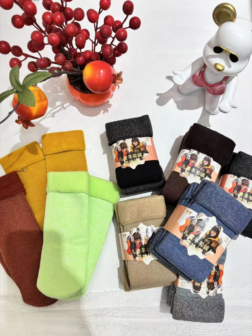 秋冬保暖纯色系-加绒加厚透气雪地袜中筒袜条纹儿童888（50双）