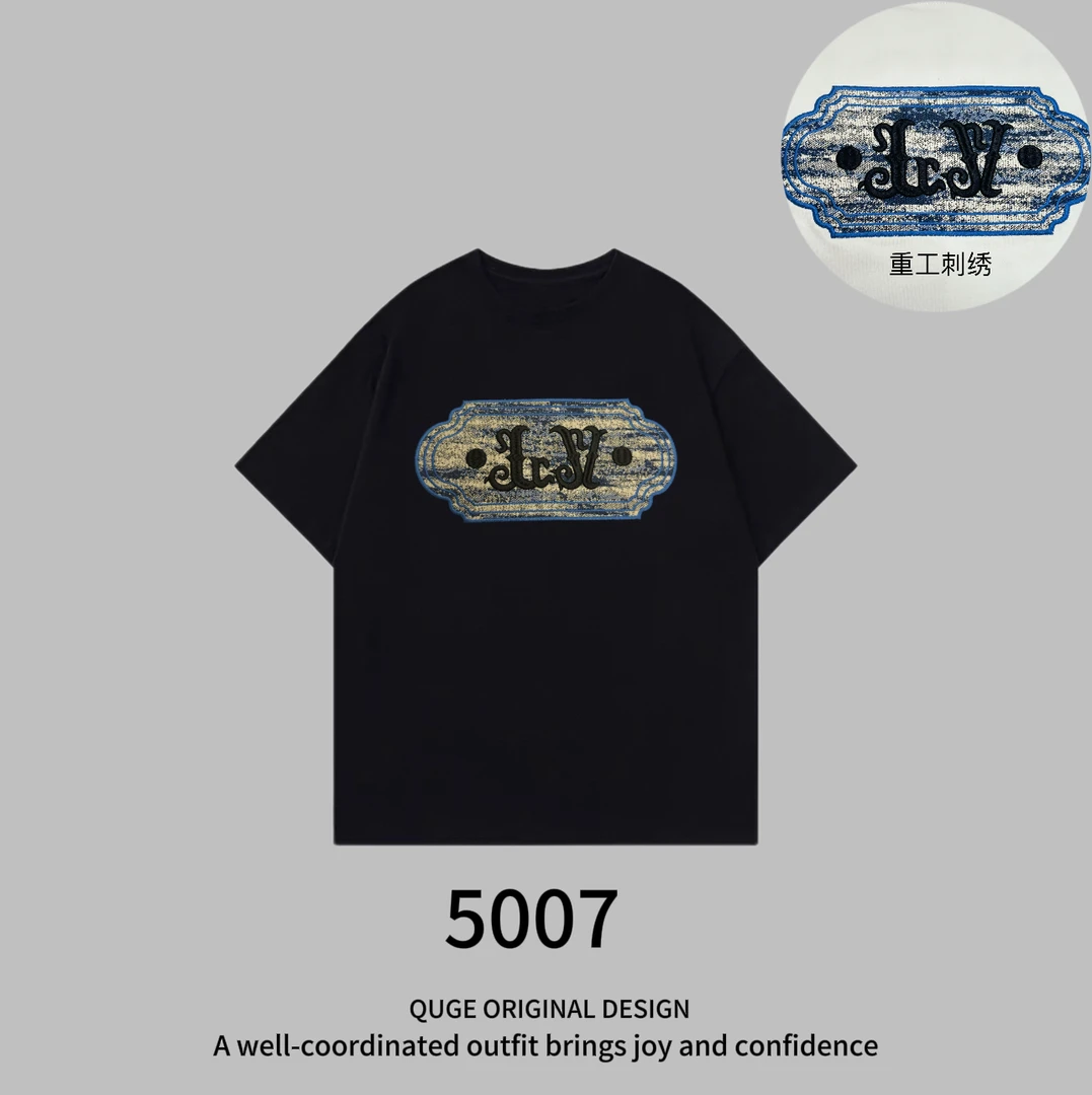 5007美式潮流轻奢短袖T恤男个性ins街头复古百搭半袖情侣上衣